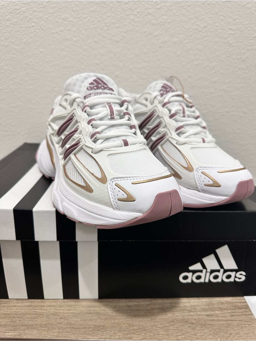 adidas Women's White Pink & Gold Running Sneakers